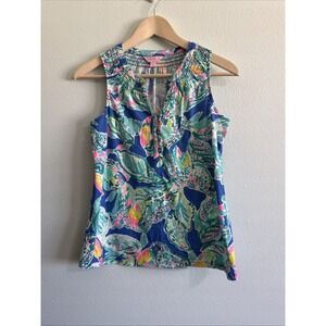 LILLY PULITZER Women's Size XS Essie Top Teal Leaf Print EUC